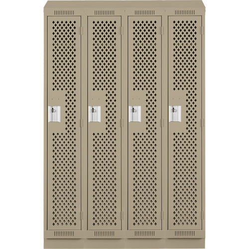 Clean Line Lockers, Bank of 4, 48" x 12" x 82", Steel, Beige, Rivet (Assembled), Perforated Kelford