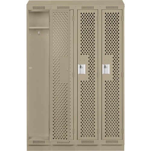 Clean Line Lockers, Bank of 4, 48" x 12" x 82", Steel, Beige, Rivet (Assembled), Perforated Kelford