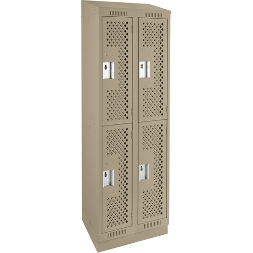 Clean Line Lockers, 2 -tier, Bank of 2, 24" x 15" x 82", Steel, Beige, Rivet (Assembled), Perforated Kelford