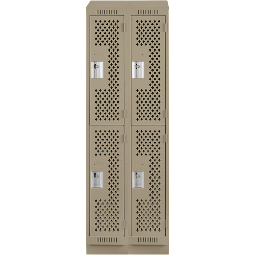 Clean Line Lockers, 2 -tier, Bank of 2, 24" x 15" x 82", Steel, Beige, Rivet (Assembled), Perforated Kelford