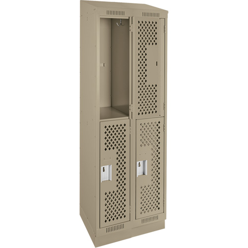 Clean Line Lockers, 2 -tier, Bank of 2, 24" x 15" x 82", Steel, Beige, Rivet (Assembled), Perforated Kelford