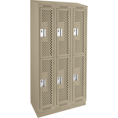 Clean Line Lockers, 2 -tier, Bank of 3, 36" x 15" x 82", Steel, Beige, Rivet (Assembled), Perforated Kelford
