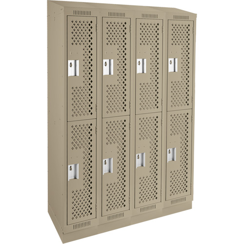 Clean Line Lockers, 2 -tier, Bank of 4, 48" x 15" x 82", Steel, Beige, Rivet (Assembled), Perforated Kelford
