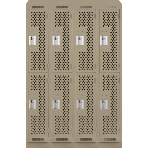 Clean Line Lockers, 2 -tier, Bank of 4, 48" x 15" x 82", Steel, Beige, Rivet (Assembled), Perforated Kelford