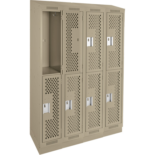 Clean Line Lockers, 2 -tier, Bank of 4, 48" x 15" x 82", Steel, Beige, Rivet (Assembled), Perforated Kelford