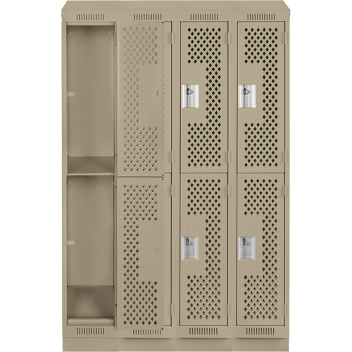 Clean Line Lockers, 2 -tier, Bank of 4, 48" x 15" x 82", Steel, Beige, Rivet (Assembled), Perforated Kelford