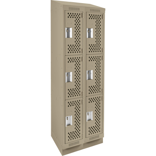 Clean Line Lockers, 3 -tier, Bank of 2, 24" x 15" x 82", Steel, Beige, Rivet (Assembled), Perforated Kelford