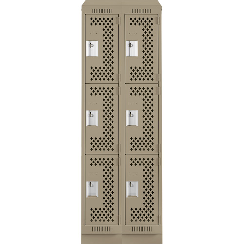 Clean Line Lockers, 3 -tier, Bank of 2, 24" x 15" x 82", Steel, Beige, Rivet (Assembled), Perforated Kelford