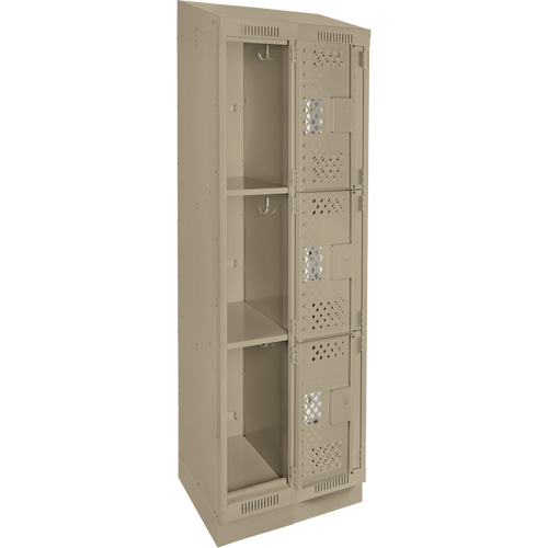 Clean Line Lockers, 3 -tier, Bank of 2, 24" x 15" x 82", Steel, Beige, Rivet (Assembled), Perforated Kelford