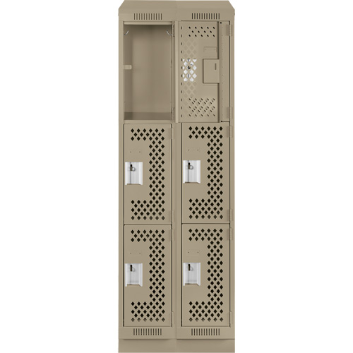 Clean Line Lockers, 3 -tier, Bank of 2, 24" x 15" x 82", Steel, Beige, Rivet (Assembled), Perforated Kelford