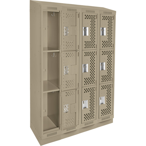 Clean Line Lockers, 3 -tier, Bank of 4, 48" x 15" x 82", Steel, Beige, Rivet (Assembled), Perforated Kelford