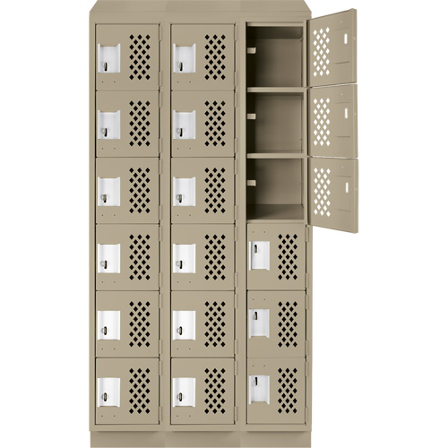 Assembled Lockerettes Clean Line Perforated Economy Lockers, 6 -tier, Bank of 3, 18" x 72" x 12", Steel Kelford