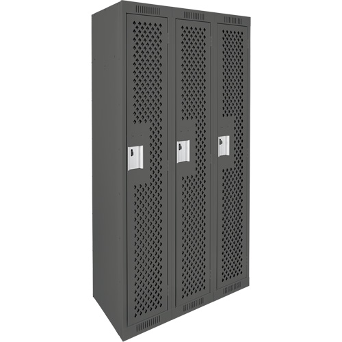 Clean Line Lockers, Bank of 3, 36" x 12" x 72", Steel, Charcoal, Rivet (Assembled), Perforated Kelford