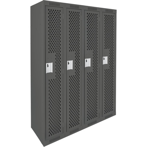 Clean Line Lockers, Bank of 4, 48" x 12" x 72", Steel, Charcoal, Rivet (Assembled), Perforated Kelford