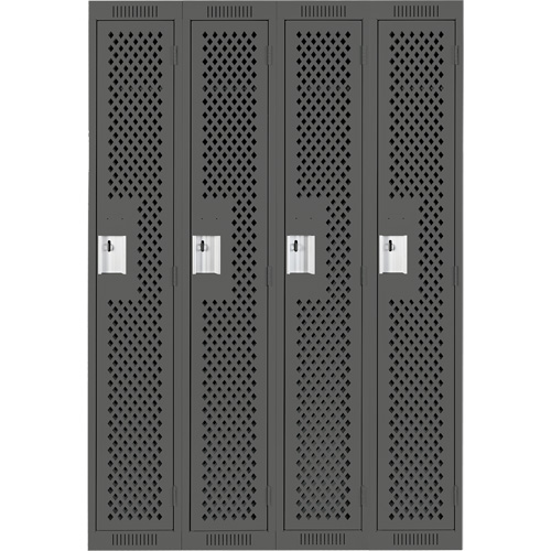 Clean Line Lockers, Bank of 4, 48" x 12" x 72", Steel, Charcoal, Rivet (Assembled), Perforated Kelford