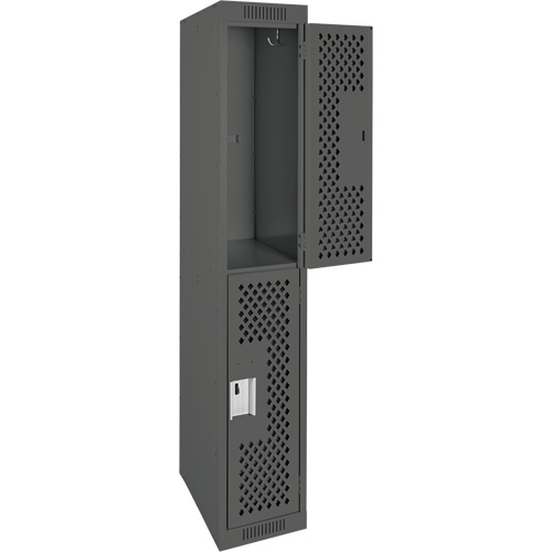Clean Line Lockers, 2 -tier, 12" x 15" x 72", Steel, Charcoal, Rivet (Assembled), Perforated Kelford