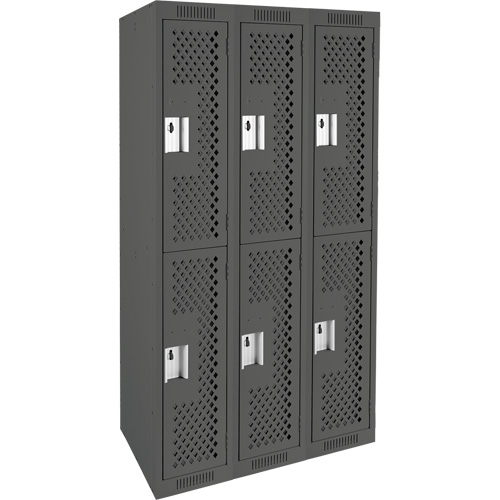 Clean Line Lockers, 2 -tier, Bank of 3, 36" x 15" x 72", Steel, Charcoal, Rivet (Assembled), Perforated Kelford
