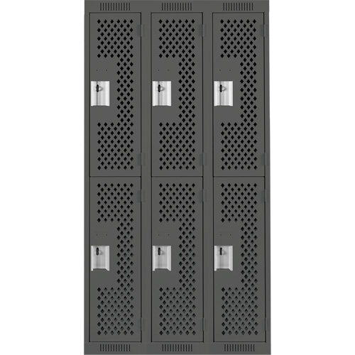 Clean Line Lockers, 2 -tier, Bank of 3, 36" x 15" x 72", Steel, Charcoal, Rivet (Assembled), Perforated Kelford