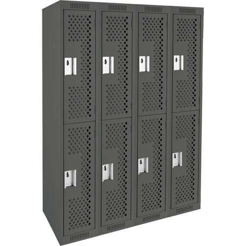 Clean Line Lockers, 2 -tier, Bank of 4, 48" x 15" x 72", Steel, Charcoal, Rivet (Assembled), Perforated Kelford