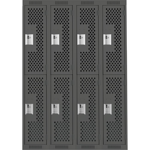 Clean Line Lockers, 2 -tier, Bank of 4, 48" x 15" x 72", Steel, Charcoal, Rivet (Assembled), Perforated Kelford