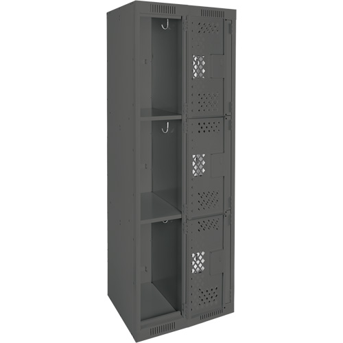 Casiers Clean Line, 3 niveaux, Bloc de 2, 24" x 12" x 72", Acier, Charbon, Rivet (assembl&eacute;), Perfor&eacute; Kelford