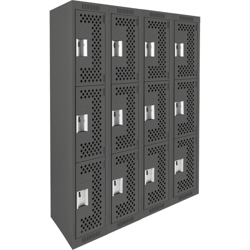 Casiers Clean Line, 3 niveaux, Bloc de 4, 48" x 12" x 72", Acier, Charbon, Rivet (assembl&eacute;), Perfor&eacute; Kelford