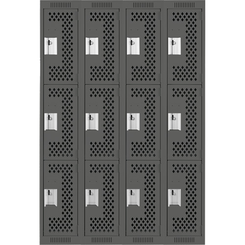 Casiers Clean Line, 3 niveaux, Bloc de 4, 48" x 12" x 72", Acier, Charbon, Rivet (assembl&eacute;), Perfor&eacute; Kelford