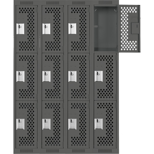 Casiers Clean Line, 3 niveaux, Bloc de 4, 48" x 12" x 72", Acier, Charbon, Rivet (assembl&eacute;), Perfor&eacute; Kelford
