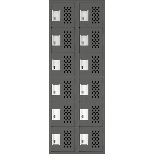 Assembled Lockerettes Clean Line Perforated Economy Lockers, 6 -tier, Bank of 2, 18" x 72" x 12", Steel Kelford