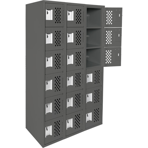 Assembled Lockerettes Clean Line Perforated Economy Lockers, 6 -tier, Bank of 3, 18" x 72" x 12", Steel Kelford