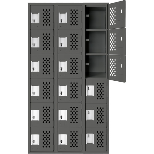 Assembled Lockerettes Clean Line Perforated Economy Lockers, 6 -tier, Bank of 3, 18" x 72" x 12", Steel Kelford