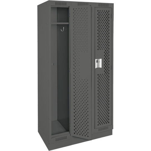 Clean Line Lockers, Bank of 3, 36" x 15" x 76", Steel, Charcoal, Rivet (Assembled), Perforated Kelford