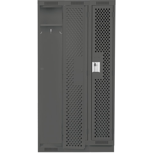 Clean Line Lockers, Bank of 3, 36" x 15" x 76", Steel, Charcoal, Rivet (Assembled), Perforated Kelford
