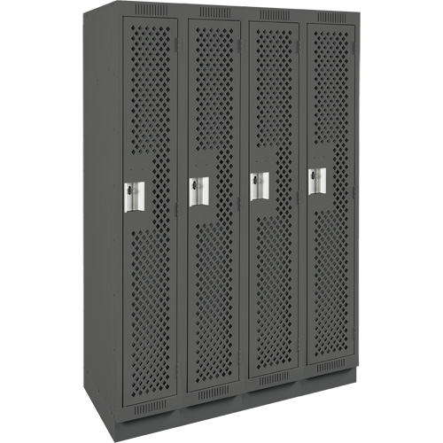 Clean Line Lockers, Bank of 4, 48" x 15" x 76", Steel, Charcoal, Rivet (Assembled), Perforated Kelford
