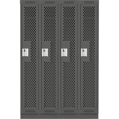 Clean Line Lockers, Bank of 4, 48" x 15" x 76", Steel, Charcoal, Rivet (Assembled), Perforated Kelford