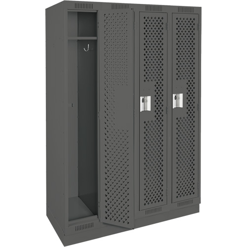 Clean Line Lockers, Bank of 4, 48" x 15" x 76", Steel, Charcoal, Rivet (Assembled), Perforated Kelford