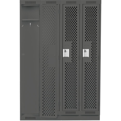 Clean Line Lockers, Bank of 4, 48" x 15" x 76", Steel, Charcoal, Rivet (Assembled), Perforated Kelford