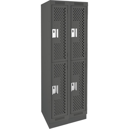 Clean Line Lockers, 2 -tier, Bank of 2, 24" x 15" x 76", Steel, Charcoal, Rivet (Assembled), Perforated Kelford