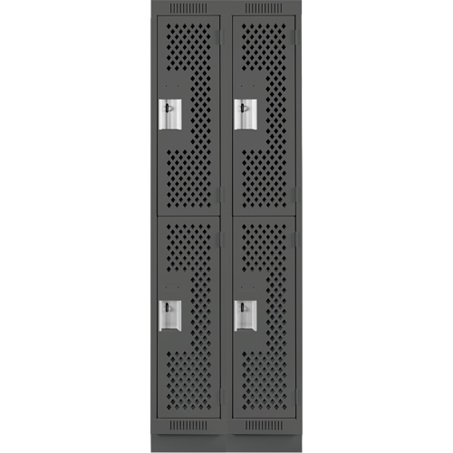 Clean Line Lockers, 2 -tier, Bank of 2, 24" x 15" x 76", Steel, Charcoal, Rivet (Assembled), Perforated Kelford