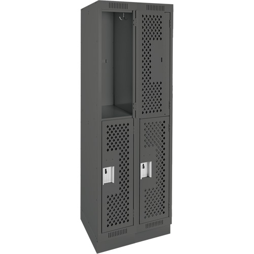 Clean Line Lockers, 2 -tier, Bank of 2, 24" x 15" x 76", Steel, Charcoal, Rivet (Assembled), Perforated Kelford