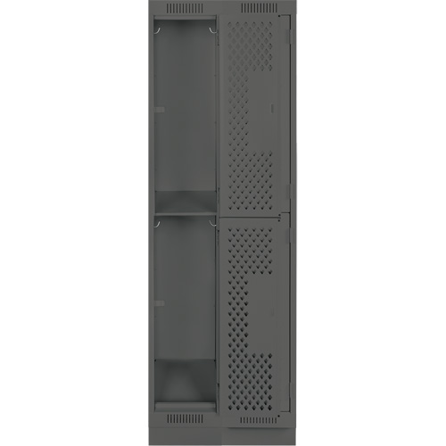 Clean Line Lockers, 2 -tier, Bank of 2, 24" x 15" x 76", Steel, Charcoal, Rivet (Assembled), Perforated Kelford