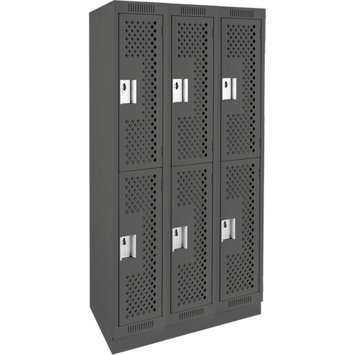 Clean Line Lockers, 2 -tier, Bank of 3, 36" x 15" x 76", Steel, Charcoal, Rivet (Assembled), Perforated Kelford