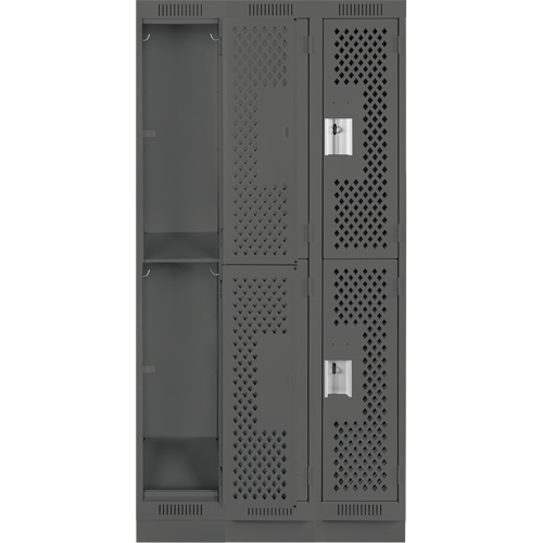 Clean Line Lockers, 2 -tier, Bank of 3, 36" x 15" x 76", Steel, Charcoal, Rivet (Assembled), Perforated Kelford