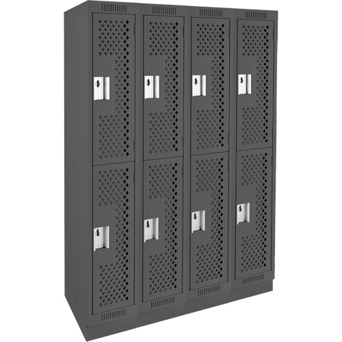 Clean Line Lockers, 2 -tier, Bank of 4, 48" x 15" x 76", Steel, Charcoal, Rivet (Assembled), Perforated Kelford
