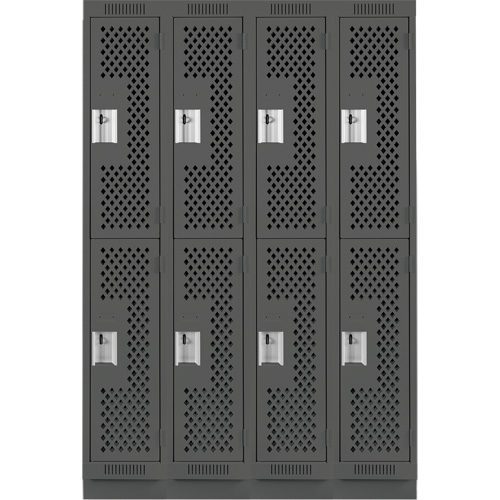 Clean Line Lockers, 2 -tier, Bank of 4, 48" x 15" x 76", Steel, Charcoal, Rivet (Assembled), Perforated Kelford
