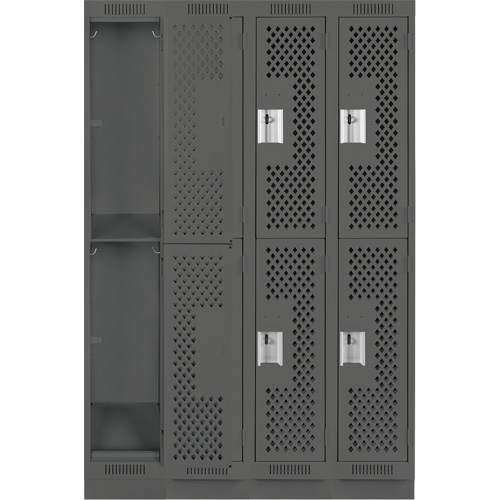 Clean Line Lockers, 2 -tier, Bank of 4, 48" x 15" x 76", Steel, Charcoal, Rivet (Assembled), Perforated Kelford