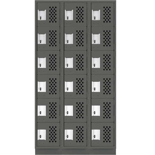 Assembled Lockerettes Clean Line Perforated Economy Lockers, 6 -tier, Bank of 3, 18" x 72" x 12", Steel Kelford