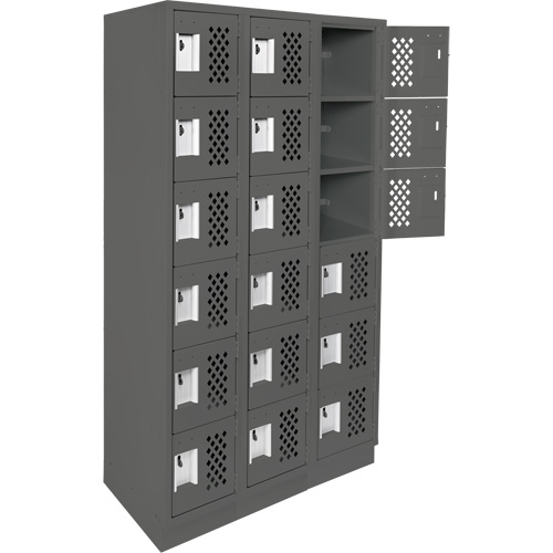 Assembled Lockerettes Clean Line Perforated Economy Lockers, 6 -tier, Bank of 3, 18" x 72" x 12", Steel Kelford