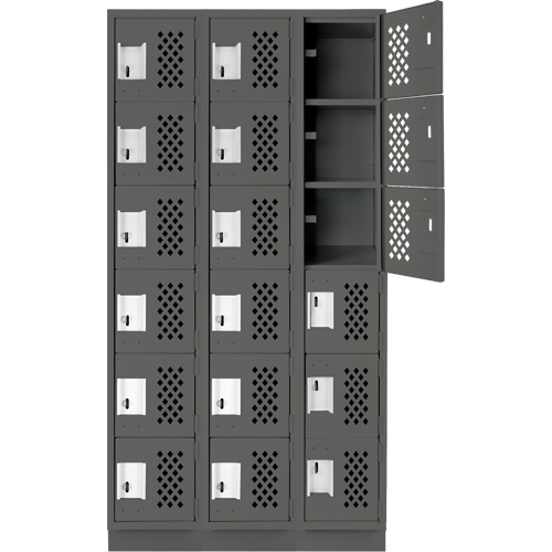 Assembled Lockerettes Clean Line Perforated Economy Lockers, 6 -tier, Bank of 3, 18" x 72" x 12", Steel Kelford