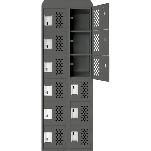 Assembled Lockerettes Clean Line Perforated Economy Lockers, 6 -tier, Bank of 2, 18" x 72" x 12", Steel Kelford